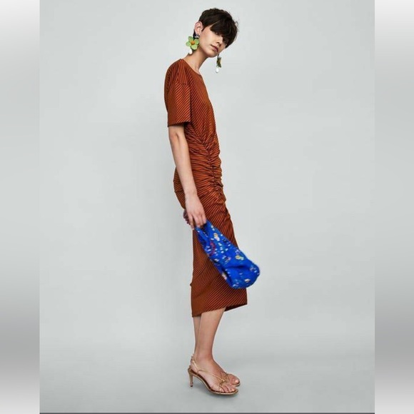 Zara Striped Burnt Orange Midi Dress - Picture 2 of 9
